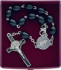 RÓŻANIEC DREWNIANY CZARNY I BRELOK DO SAMOCHODU AUTA ŚWIĘTY BENEDYKT ZESTAW