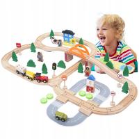 KOLEJKA ZABAWKA DREWNIANA Z POCIĄGIEM DUŻA Z TUNELEM MIASTO CITY 78el.