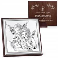 Pamiątka Chrztu Świętego Obrazek na Chrzest z Grawerem dla Chłopca Anioł XL