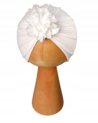 Turban czapeczka bawełniana cienka jersey na lato chrzest śmietankowa 36-40