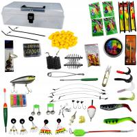 ZESTAW DROBIAZGÓW AKCESORIÓW WĘDKARSKICH 450 PUDEŁKO PREZENT DLA WĘDKARZA