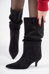 Черные женские сапоги на низком каблуке с широким верхом