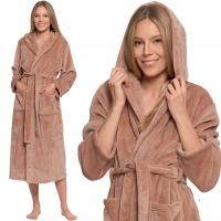 Теплый длинный женский халат с капюшоном и карманами MORAJ