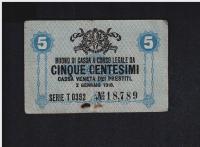 Banknot WŁOCHY -- 5 CENTESIMI -- 1918 rok