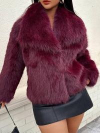 FIOLETOWE SZTUCZNE FUTRO WŁOCHATE DŁUGI RĘKAW ZAPINANE NA ZATRZASK SHEIN S