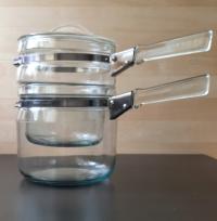 VINTAGE SZKLANY PODWÓJNY RONDEL DO GOTOWANIA NA PARZE PYREX LATA 50