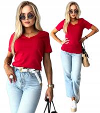 Bawełniana KOSZULKA DAMSKA t-shirt krótki rękaw dekolt V AW09I SALE