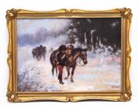 Старая раскрашенная картина-Возвращение с охоты (подписано)