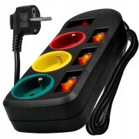 PRZEDŁUŻACZ LISTWA ZASILAJĄCA 3M 3 GNIAZDA Z WYŁĄCZNIKAMI KOLOROWE VAYOX