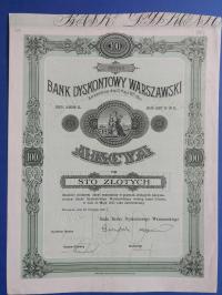 Bank Dyskontowy Warszawski, akcja 100 zł 1926