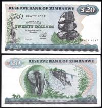 $ Zimbabwe 20 DOLLARS P-4d UNC 1994