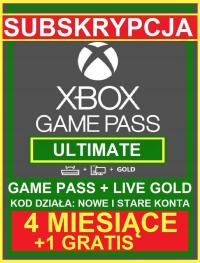Live Gold + Game Pass 4 miesiące +1 GRATIS KOD