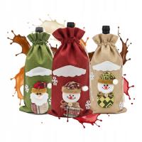 Torebka Świąteczna na Butelkę Prezent Mikołaj Bałwan Worek Lniany NA ŚWIĘTA