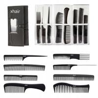 Zestaw grzebieni fryzjerskich grzebienie fryzjerskie komplet W ETUI KARBON