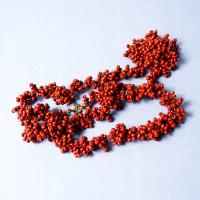 lata 60/70-te PIĘKNY SYGNOWANY PODWÓJNY NASZYJNIK CZERWONE KORALIKI