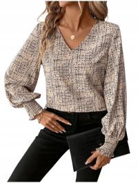 ЖЕНСКАЯ ЭЛЕГАНТНАЯ ВЕЧЕРНЯЯ ЛЕТНЯЯ БЛУЗКА С ДЛИННЫМ РУКАВОМ И V-ОБРАЗНЫМ ВЫРЕЗОМ