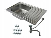 Zlewozmywak stalowy jednokomorowy 80x50x20 Grubość: 1 mm + syfon (satyna)