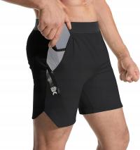 Męskie Spodenki Sportowe Czarne Fitness Do Biegania Z Dwiema Kieszeniami