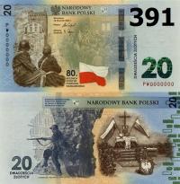 20 zł 80 rocznica wybuchu Powstania Warszawskiego niski nr 391 + folder NBP