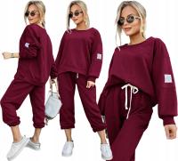 Bordowy dresowy KOMPLET damski DRES bawełna spodnie + bluza RIDGE SALE
