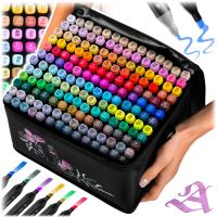 MARKERY ALKOHOLOWE ZESTAW 168SZT DWUSTRONNE FLAMASTRY PISAKI MAZAKI + TORBA