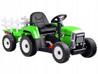 Traktor z Przyczepą na Akumulator 2 Silniki 12V Ekoskóra Koła EVA Zielony