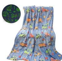 MIĘKKI KOC KOCYK ŚWIECĄCY W CIEMNOŚCI NIEBIESKI TRAKTOR KOPARKA 150x200