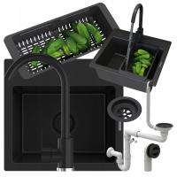 ГРАНИТНАЯ РАКОВИНА НАБОР ЧЕРНЫЙ КУХОННЫЙ КРАН КОРЗИНА СИФОН GRANITAN TEOR