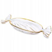 PATERA SZKLANA CUKIEREK ZŁOTA BEZBARWNA 23cm TALERZ NA SŁODYCZE GLAMOUR 20