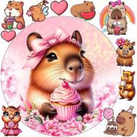 OPŁATEK NA TORT CAPIBARA KAPIBARA + POSTACIE 10 SZTUK+GRATIS TEKST