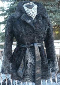 FUTRO z karakuły karakuł czarno grafitowo-popielate kurtka