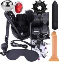 Zestaw BDSM Uprząż Kajdanki Wibrator Korek Analny Dildo Gadżety Erotyczne