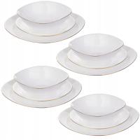 SERWIS OBIADOWY DLA 4 OSÓB ZESTAW TALERZY 12szt TALERZE ZASTAWA BIAŁY ZŁOTY