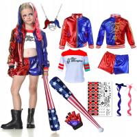 STRÓJ KOSTIUM HARLEY QUINN JOKER TATUAŻE NASZYJNIK KIJ 134/140