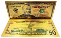Piękny Pozłacany Banknot Kolekcjonerski 50 Dolarów