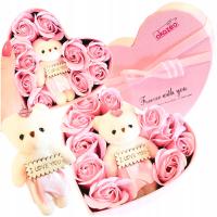 Flower Box serce róże mydlane z misiem różowe prezent na święta mikołaja