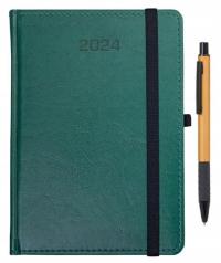 Terminarz 2024 A5 tygodniowy zielony z gumką kalendarz z długopisem