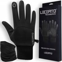 Rękawiczki dotykowe Lecerto czarne termiczne wiatroszczelne wodoszczelne