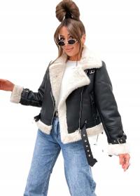 Kurtka zimowa ramoneska czarna futro kożuszek GLAKATE premium XL 42