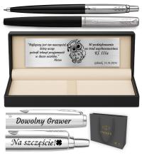 Pióro i Długopis Parker Jotter 60 GRAWER GRATIS SKÓRA Srebrna TABLICZKA