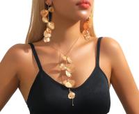 Komplet biżuterii złoty Ślubny długie kolczyki naszyjnik z liści miłorzębu