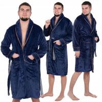 Халат мужской премиум R. L / XL пушистый элегантный теплый длинный велюр темно-синий