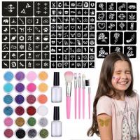 Большой Набор Для Создания Татуировок 151 Элемент Трафареты Блеск Клей Кисти