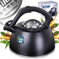 CZAJNIK STALOWY CZARNY Z TERMOMETREM DO WODY NA GAZ KUCHENKĘ INDUKCYJNĄ 3L