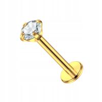 Kolczyk piercing złoty Labret z cyrkonią stal Ch. 316L Lobe Helix 1,2/8/3