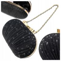 Czarna Torebka Wieczorowa Kopertówka PUZDERKO ELEGANCKA Wizytowa Mała