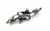 Srebrna elegancka broszka z ametystem srebro Vintage