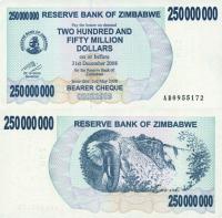 # ZIMBABWE - 250000000 DOLARÓW - 2008 - P-59 - UNC
