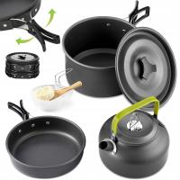 ZESTAW NACZYŃ TURYSTYCZNYCH GARNKI NIEPRZYWIERAJĄCE Z Pokrywką Outdooru