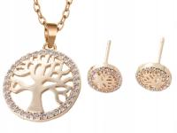 Złoty komplet biżuterii ślubnej złocone drzewka szczęścia z białymi